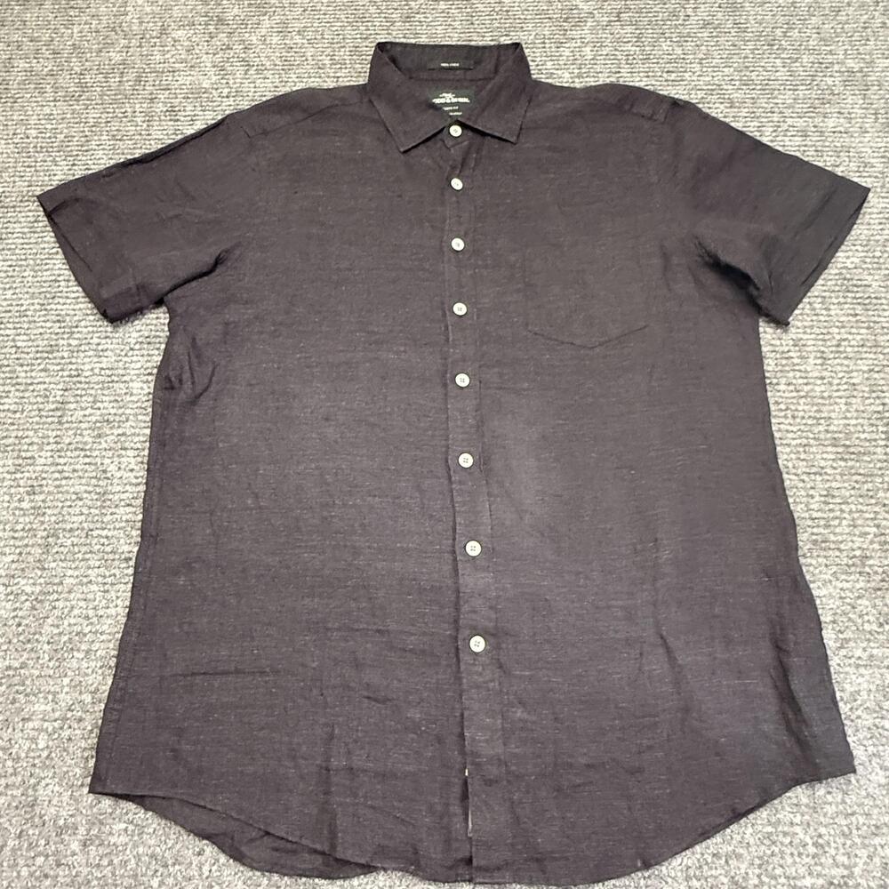 Rodd & Gunn Shirt Mens XL Gray 100% Linen Short Sleeve Button Up Italy Casual